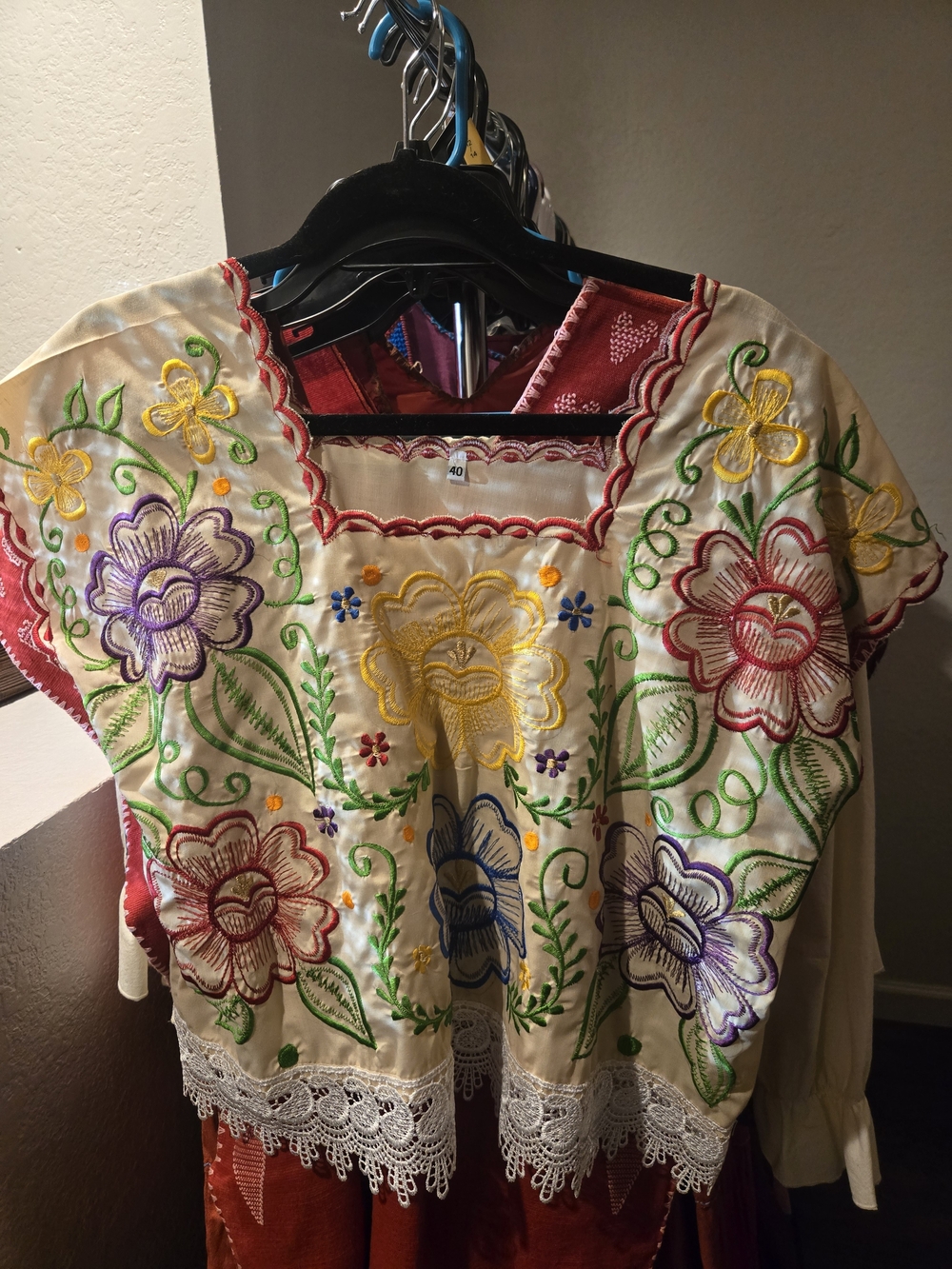 Embroidered Floral Cream Peasant Top - Women